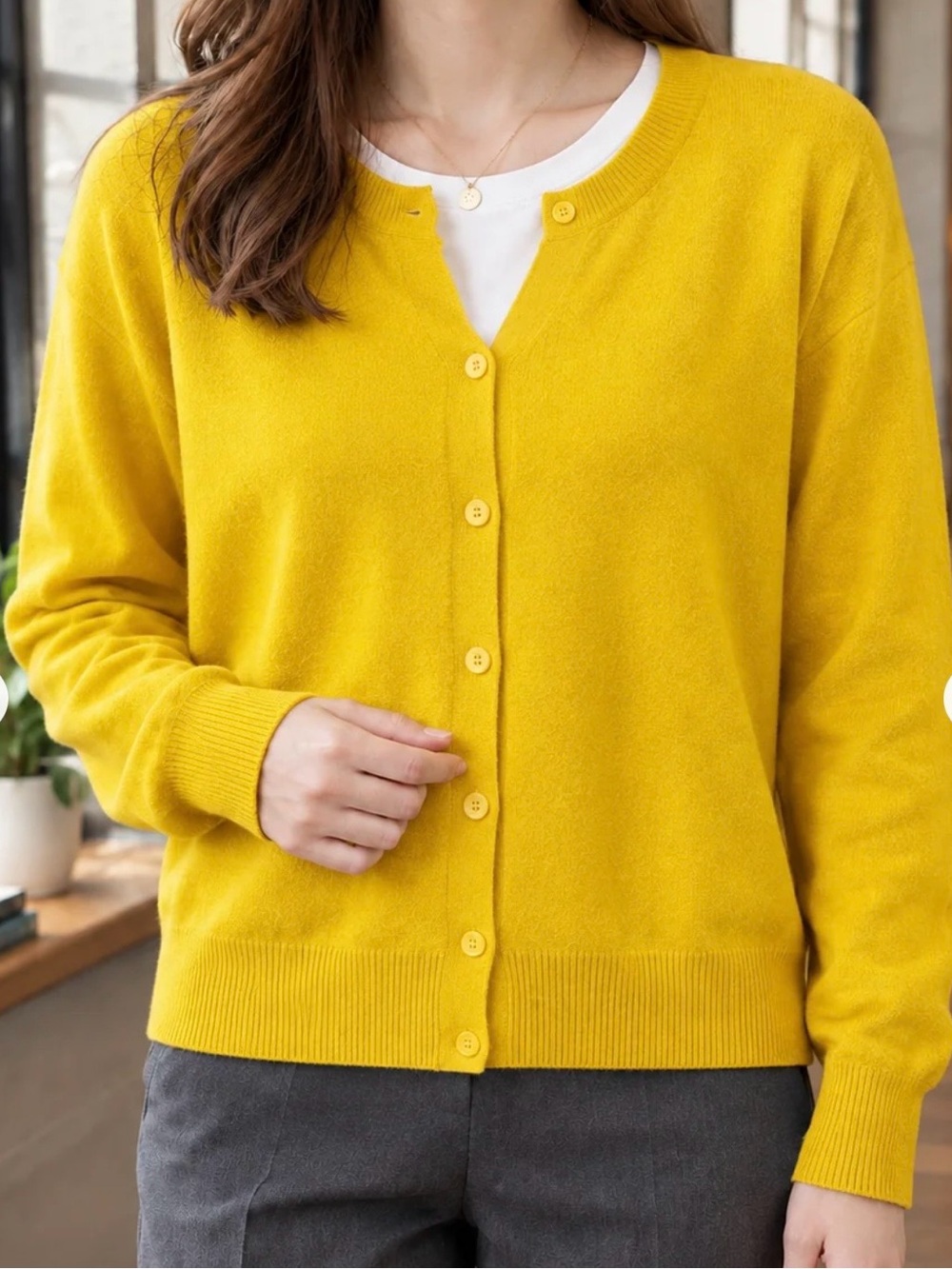 Sunny Yellow Button-Front Women's Cardigan